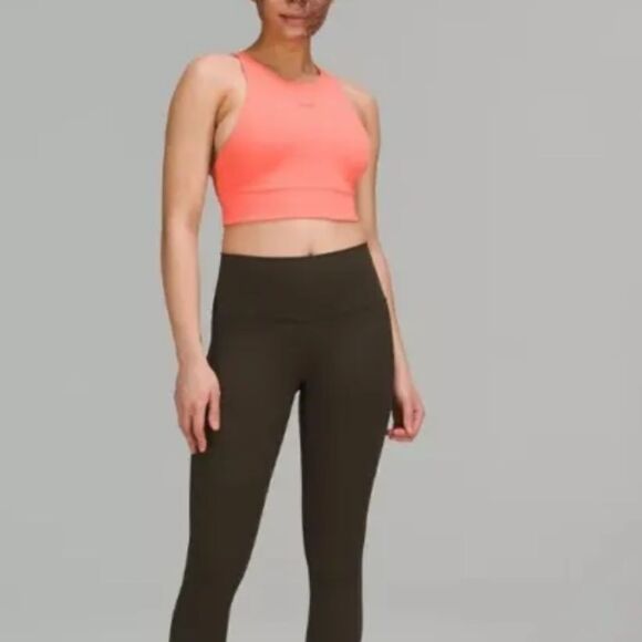 NWT New LULULEMON Long Line LL High Neck Energy Bra Motif Logo RPCR Orange 8 - Picture 2 of 9